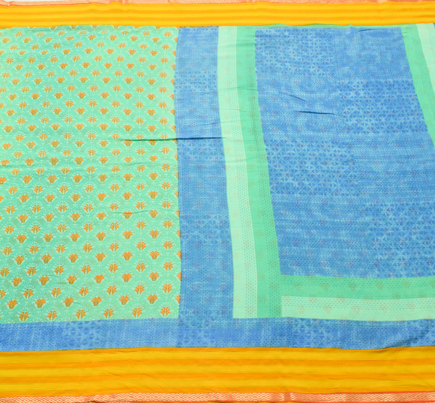 Sushila Vintage Green Saree 100% Pure Cotton Printed Floral Soft Craft Fabric