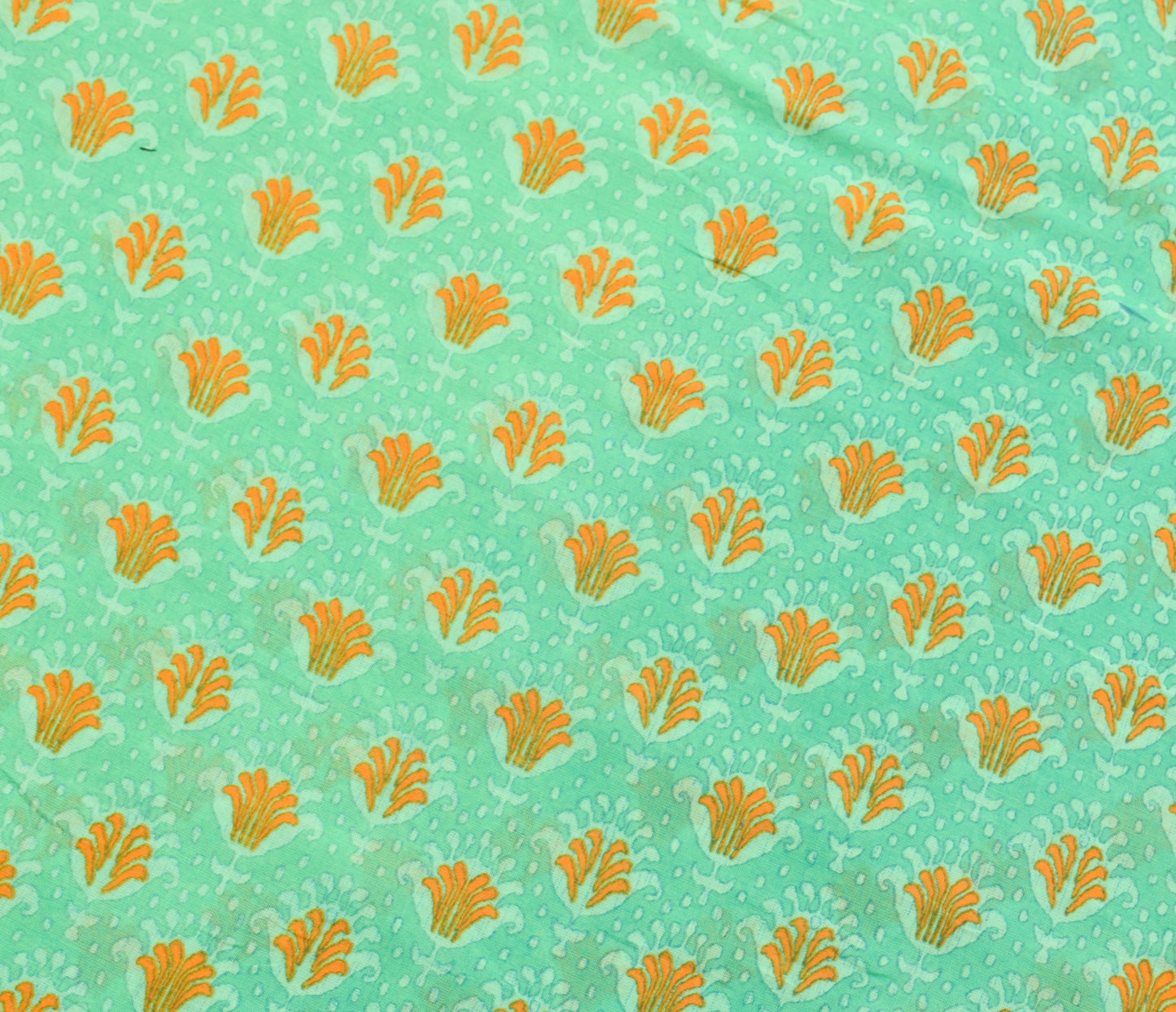 Sushila Vintage Green Saree 100% Pure Cotton Printed Floral Soft Craft Fabric