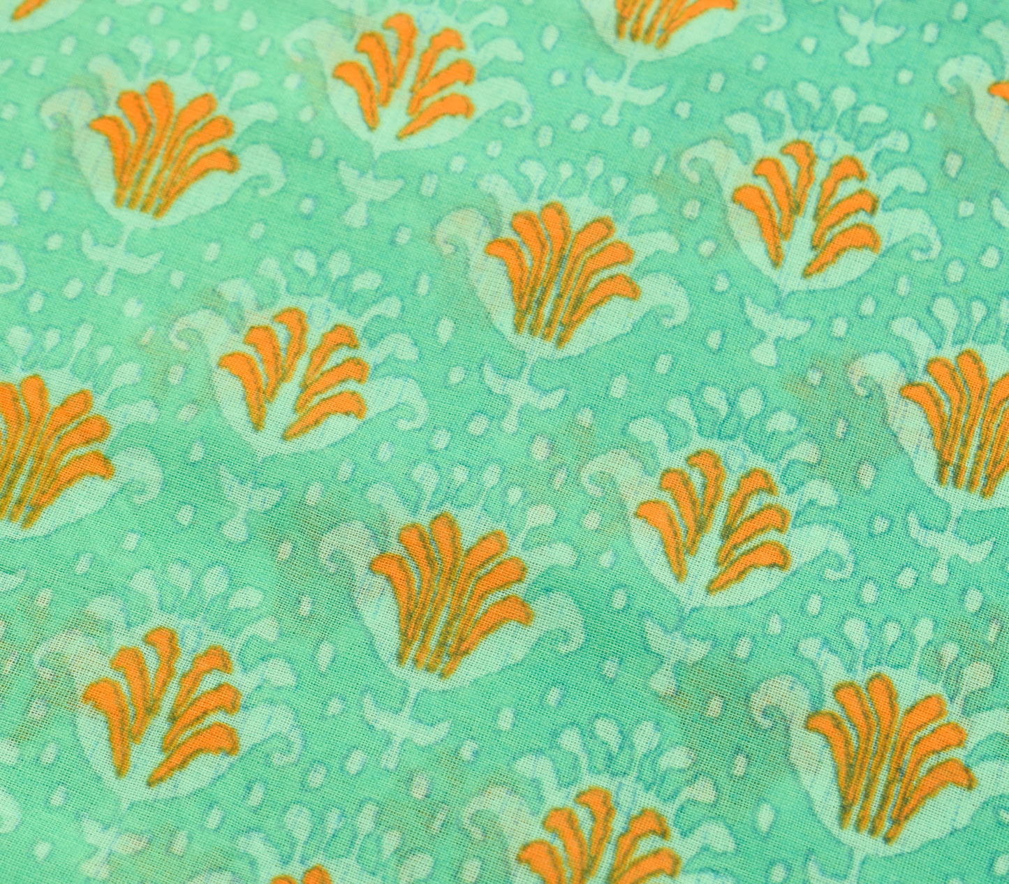Sushila Vintage Green Saree 100% Pure Cotton Printed Floral Soft Craft Fabric