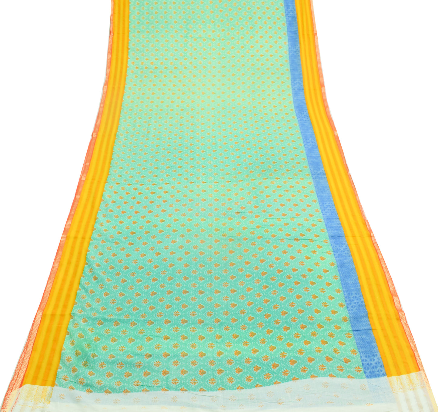 Sushila Vintage Green Saree 100% Pure Cotton Printed Floral Soft Craft Fabric