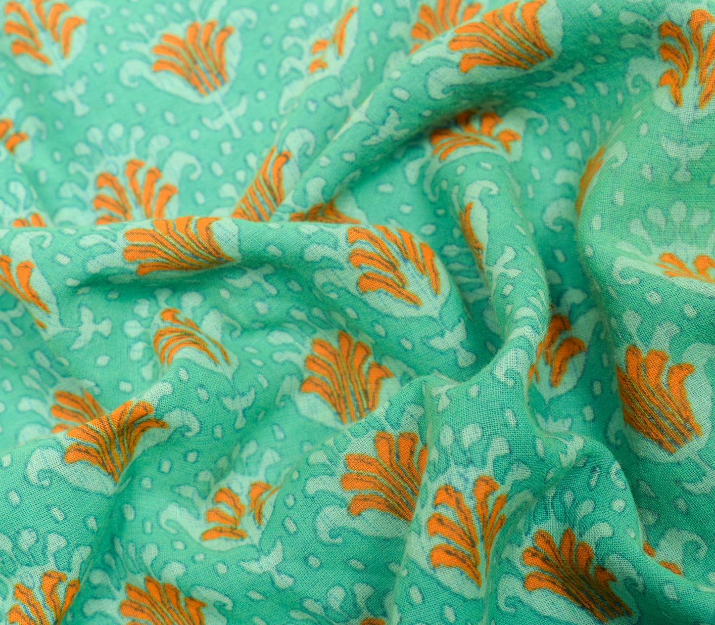 Sushila Vintage Green Saree 100% Pure Cotton Printed Floral Soft Craft Fabric