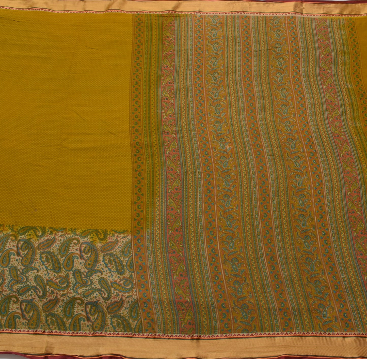 Sushila Vintage Green Saree 100% Pure Cotton Printed Paisley Soft Craft Fabric