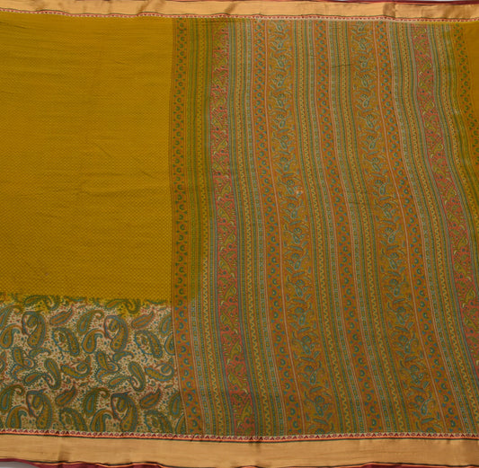 Sushila Vintage Green Saree 100% Pure Cotton Printed Paisley Soft Craft Fabric