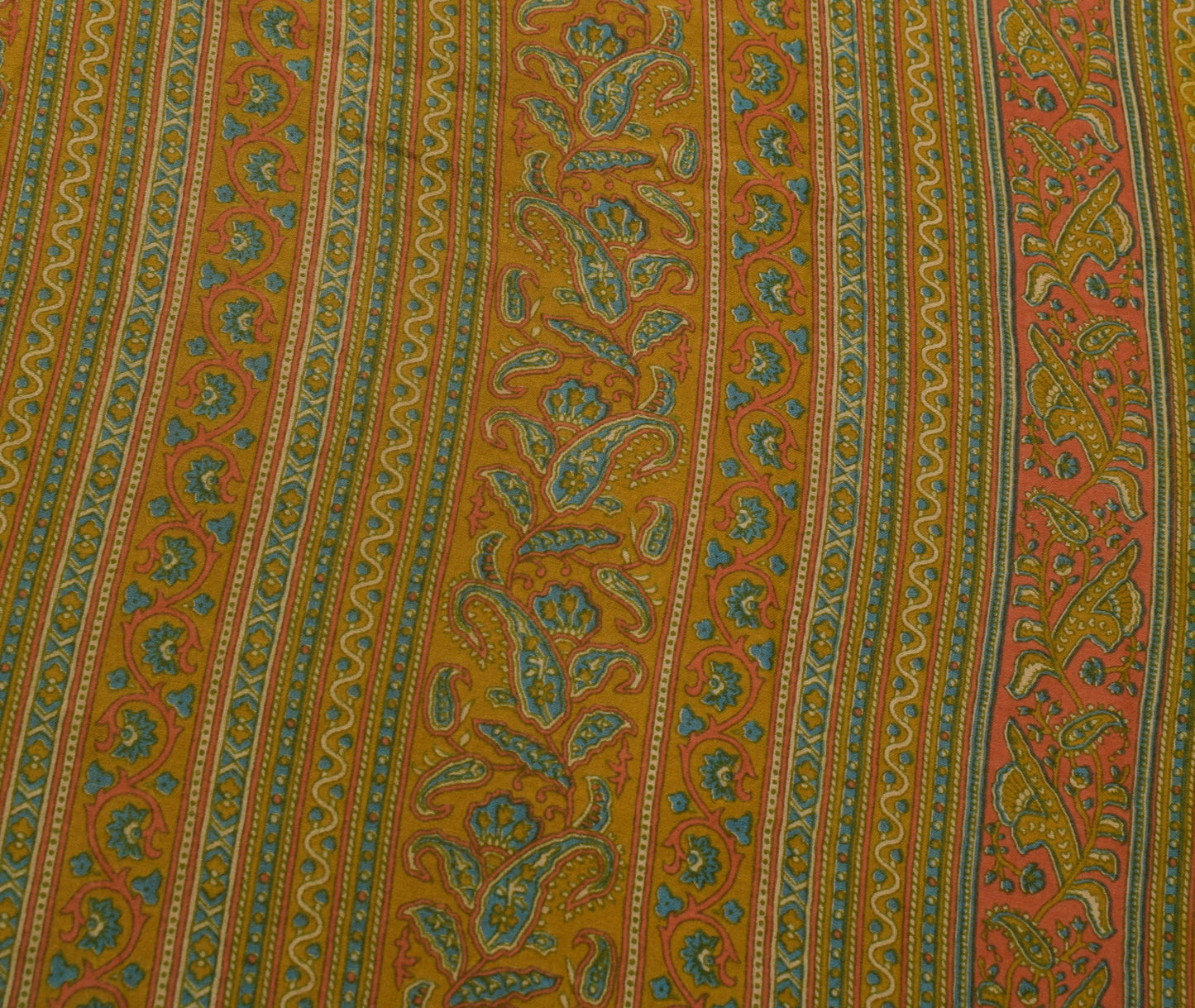 Sushila Vintage Green Saree 100% Pure Cotton Printed Paisley Soft Craft Fabric