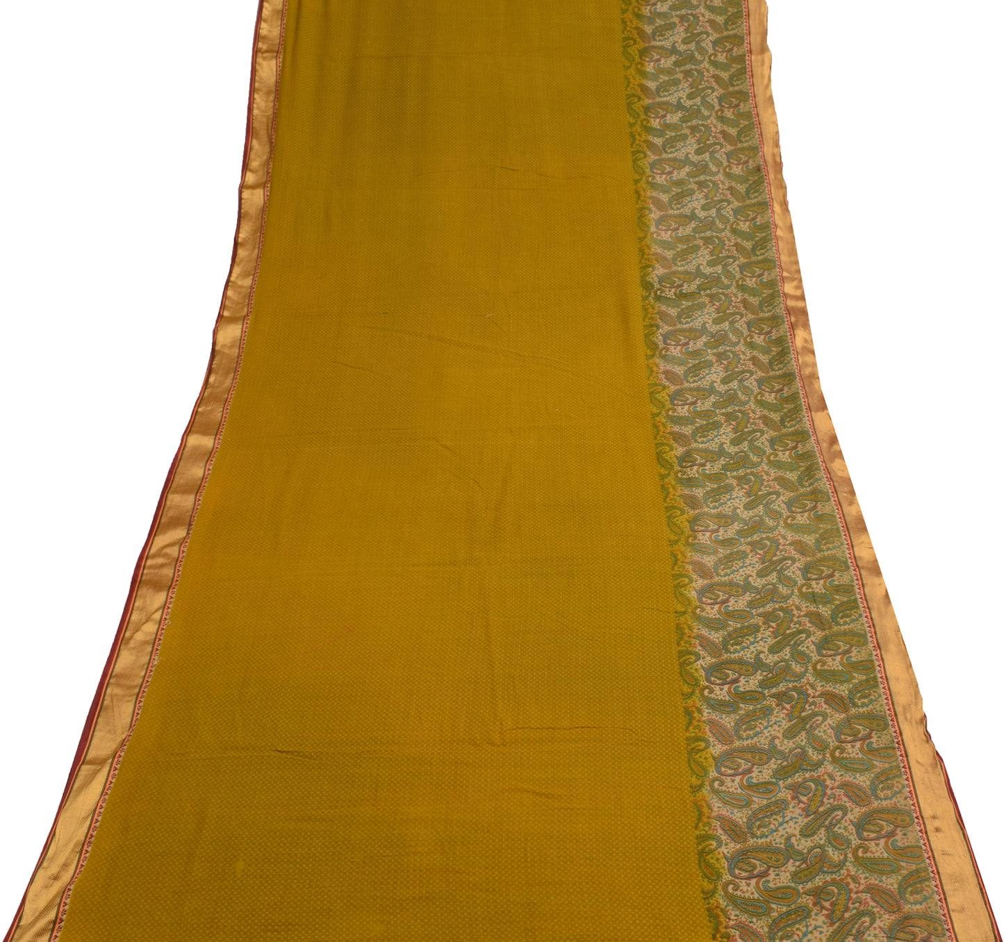 Sushila Vintage Green Saree 100% Pure Cotton Printed Paisley Soft Craft Fabric