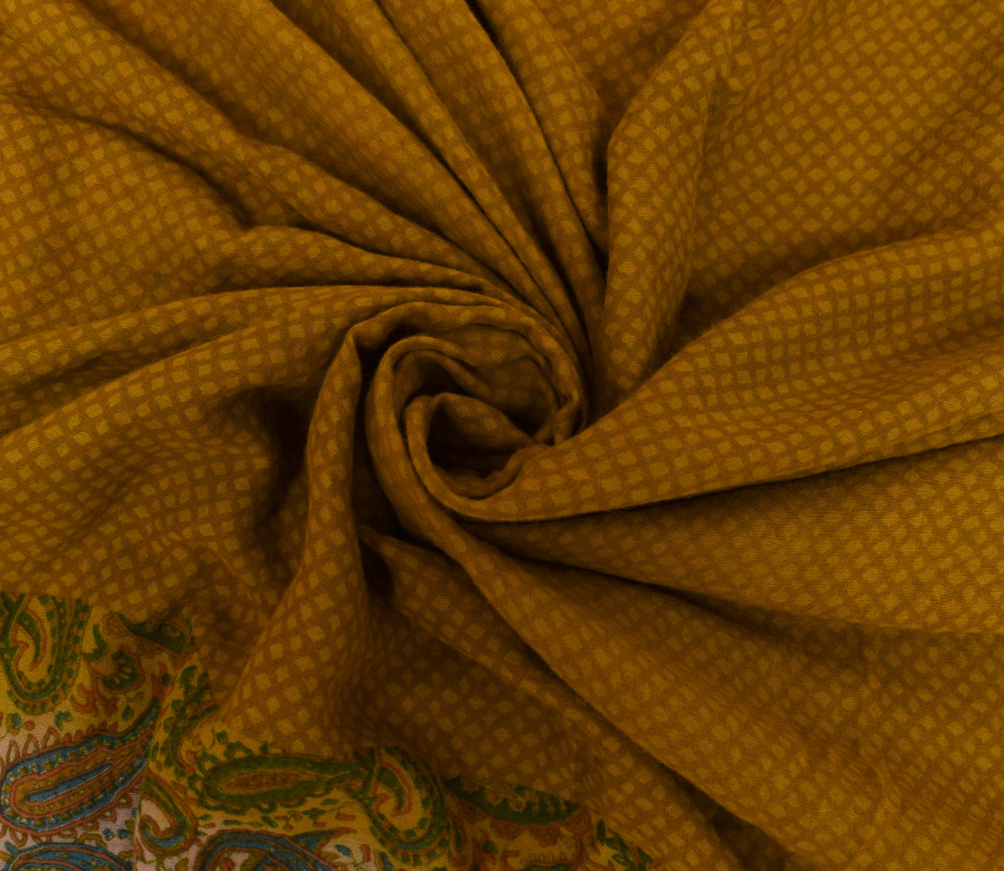Sushila Vintage Green Saree 100% Pure Cotton Printed Paisley Soft Craft Fabric
