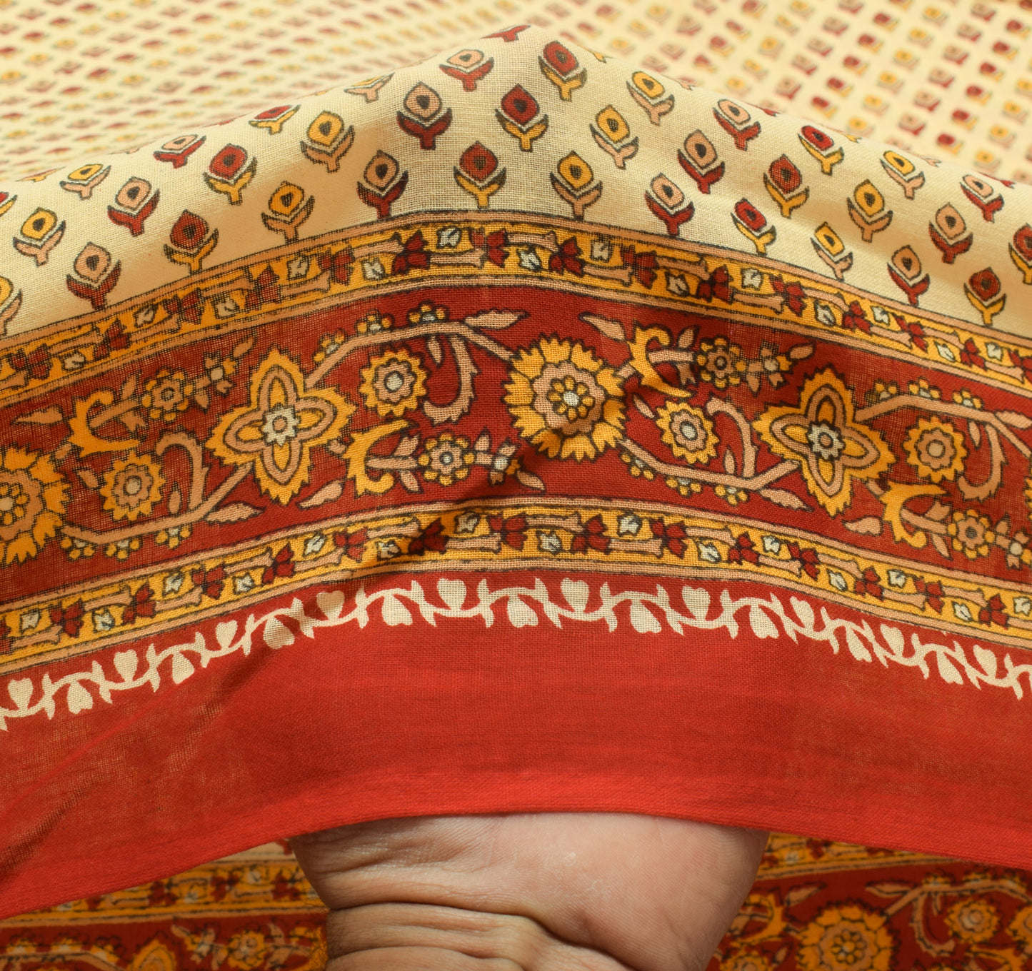 Sushila Vintage Yellow Saree 100% Pure Cotton Printed Floral Soft Craft Fabric