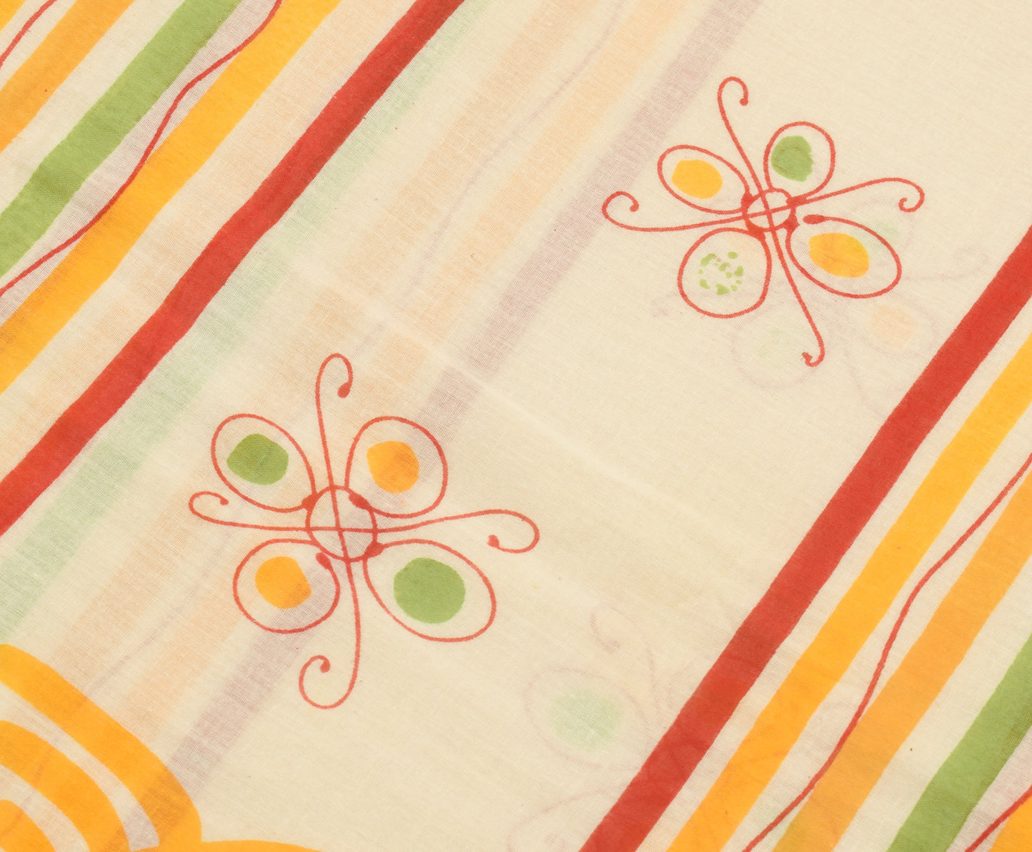 Sushila Vintage Cream Saree 100% Pure Cotton Printed Floral Soft Craft Fabric