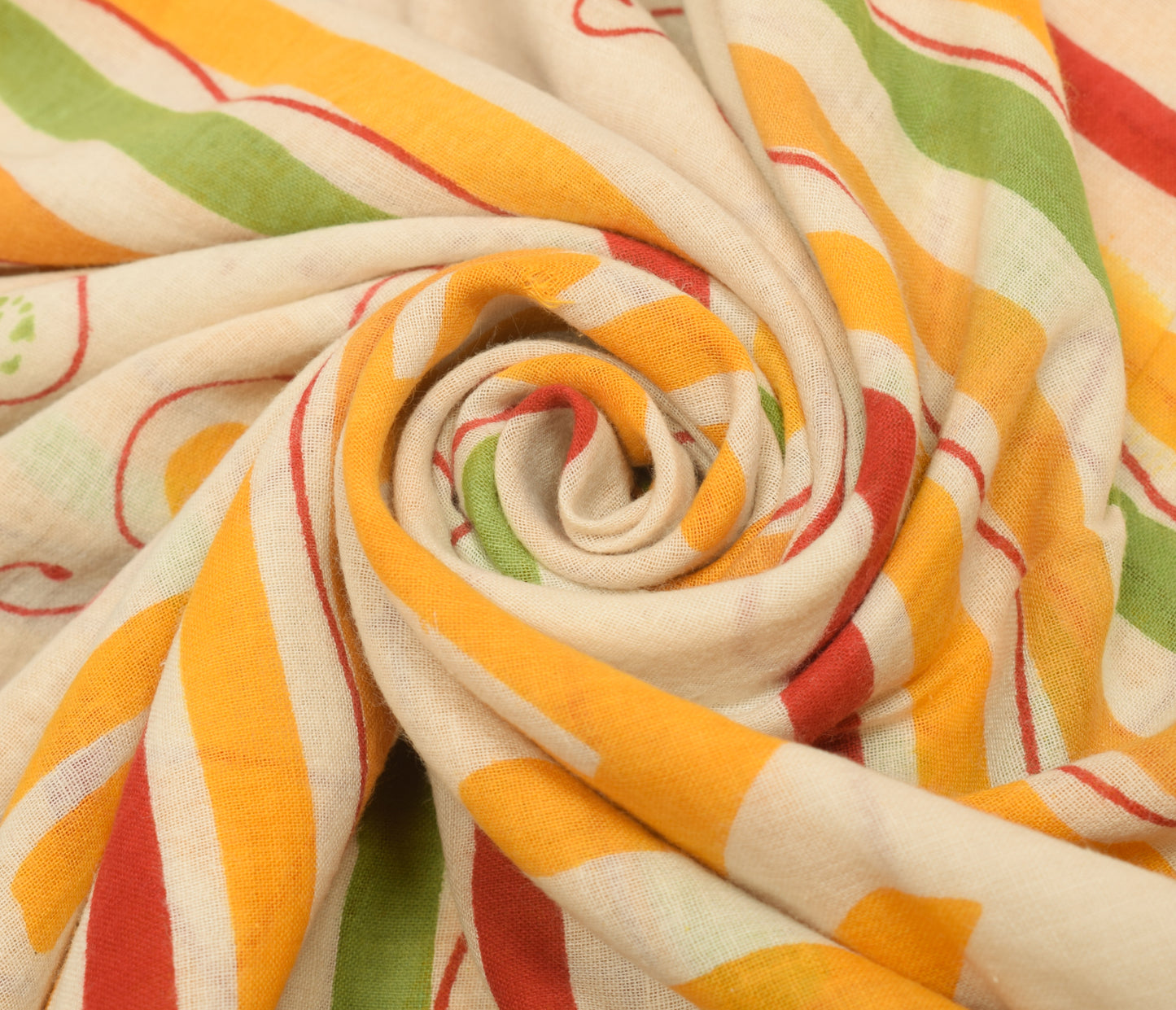 Sushila Vintage Cream Saree 100% Pure Cotton Printed Floral Soft Craft Fabric