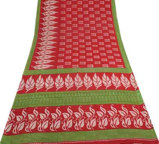 Sushila Vintage Dark Red Saree 100% Pure Cotton Printed Floral Soft Craft Fabric