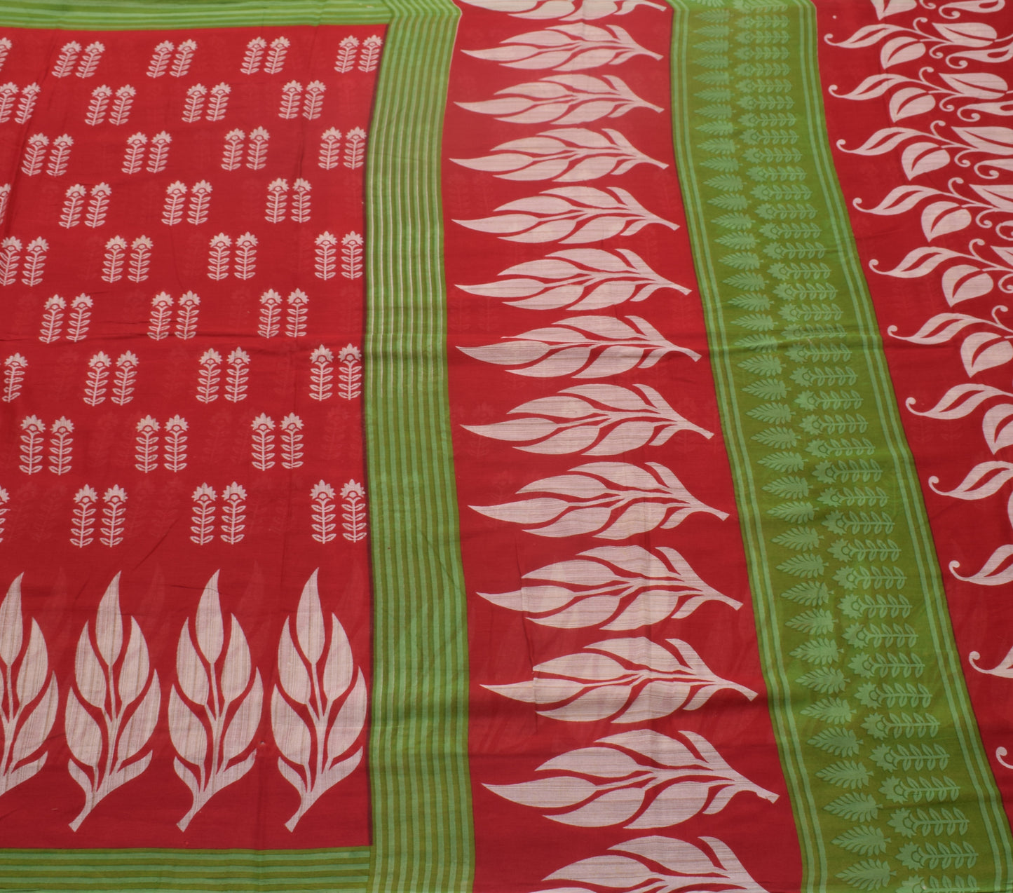 Sushila Vintage Dark Red Saree 100% Pure Cotton Printed Floral Soft Craft Fabric