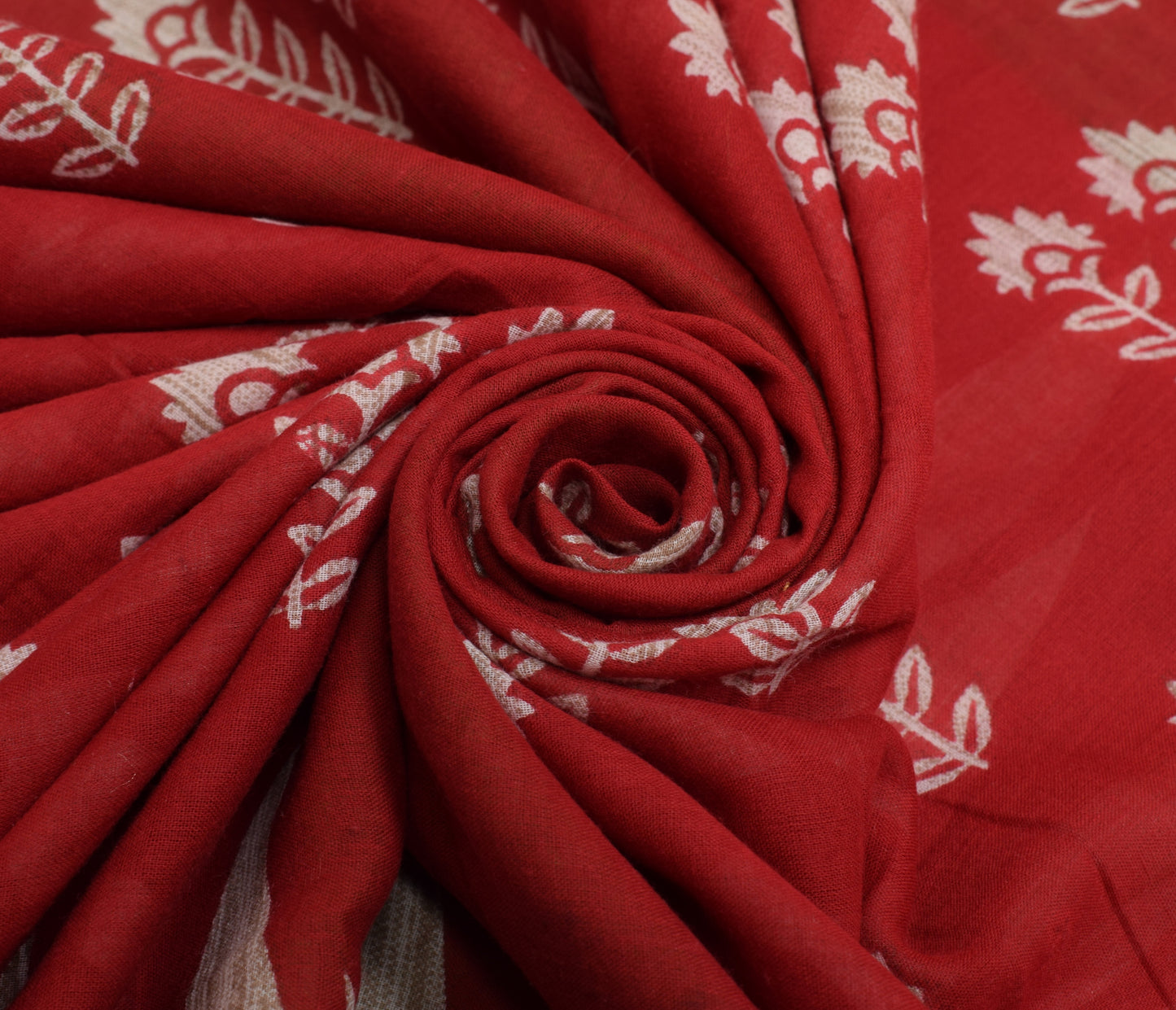 Sushila Vintage Dark Red Saree 100% Pure Cotton Printed Floral Soft Craft Fabric