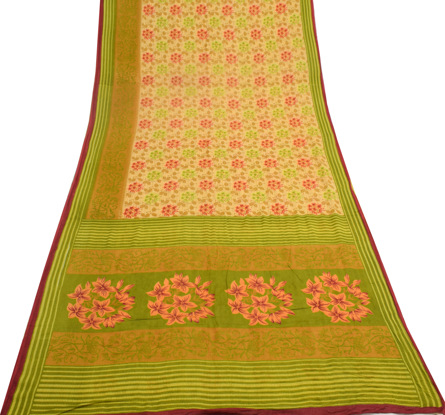 Sushila Vintage Brown Saree 100% Pure Cotton Printed Floral Soft Craft Fabric