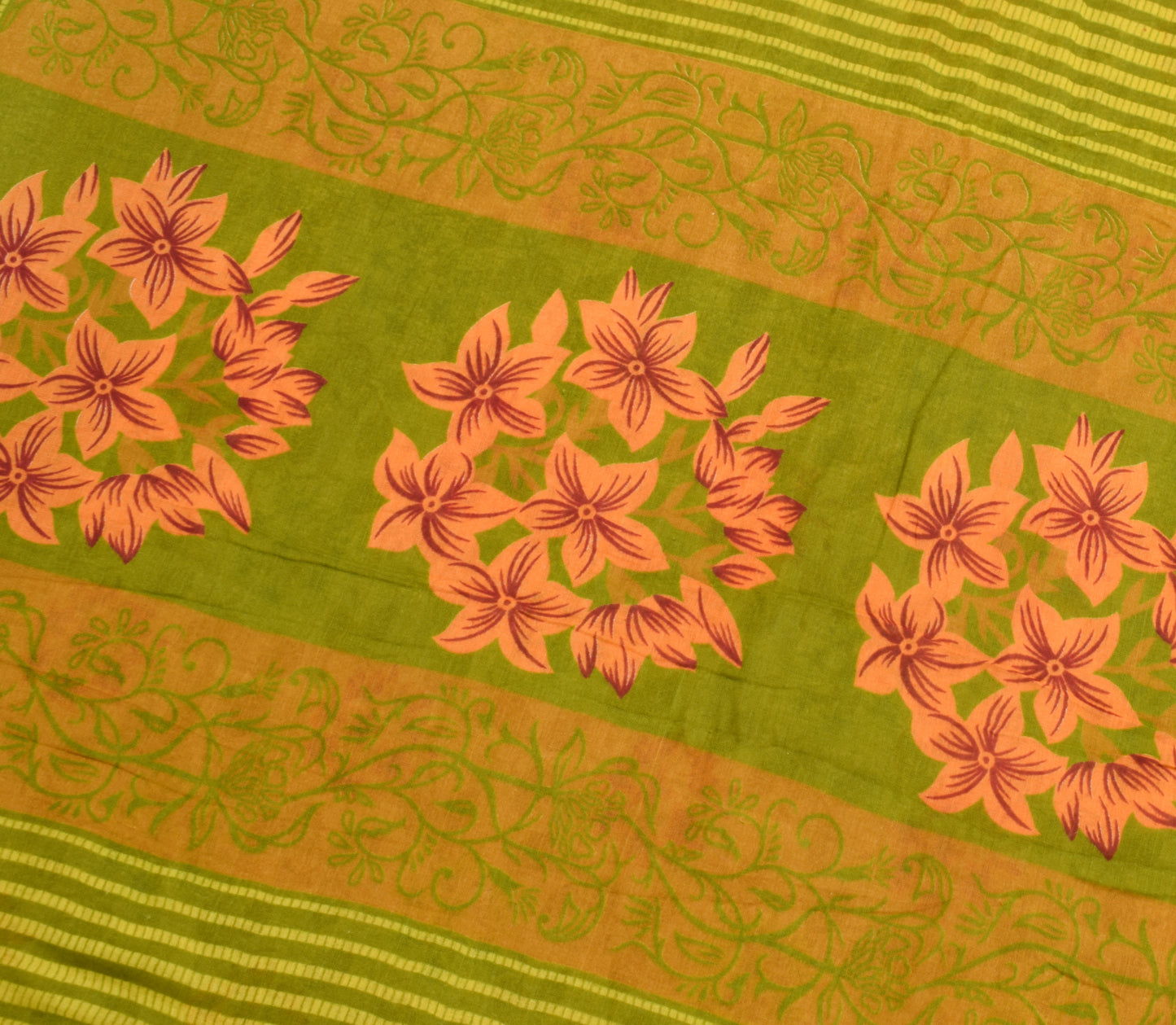 Sushila Vintage Brown Saree 100% Pure Cotton Printed Floral Soft Craft Fabric