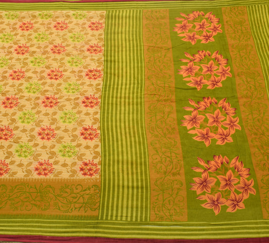 Sushila Vintage Brown Saree 100% Pure Cotton Printed Floral Soft Craft Fabric