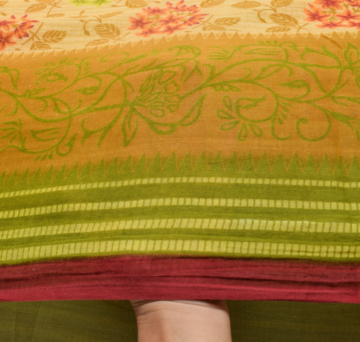 Sushila Vintage Brown Saree 100% Pure Cotton Printed Floral Soft Craft Fabric