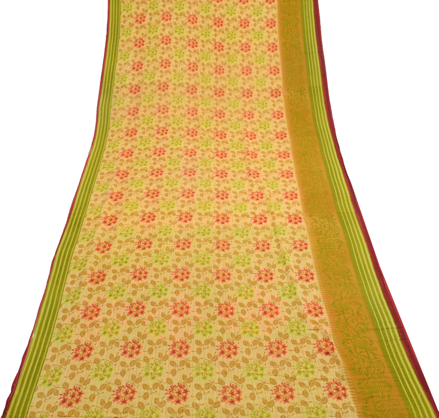 Sushila Vintage Brown Saree 100% Pure Cotton Printed Floral Soft Craft Fabric