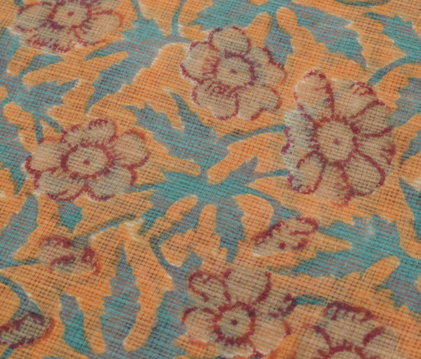 Sushila Vintage Peach Saree 100% Pure Cotton Printed Floral Soft Craft Fabric