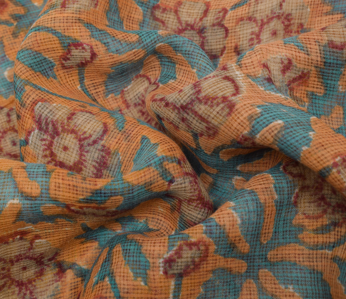 Sushila Vintage Peach Saree 100% Pure Cotton Printed Floral Soft Craft Fabric