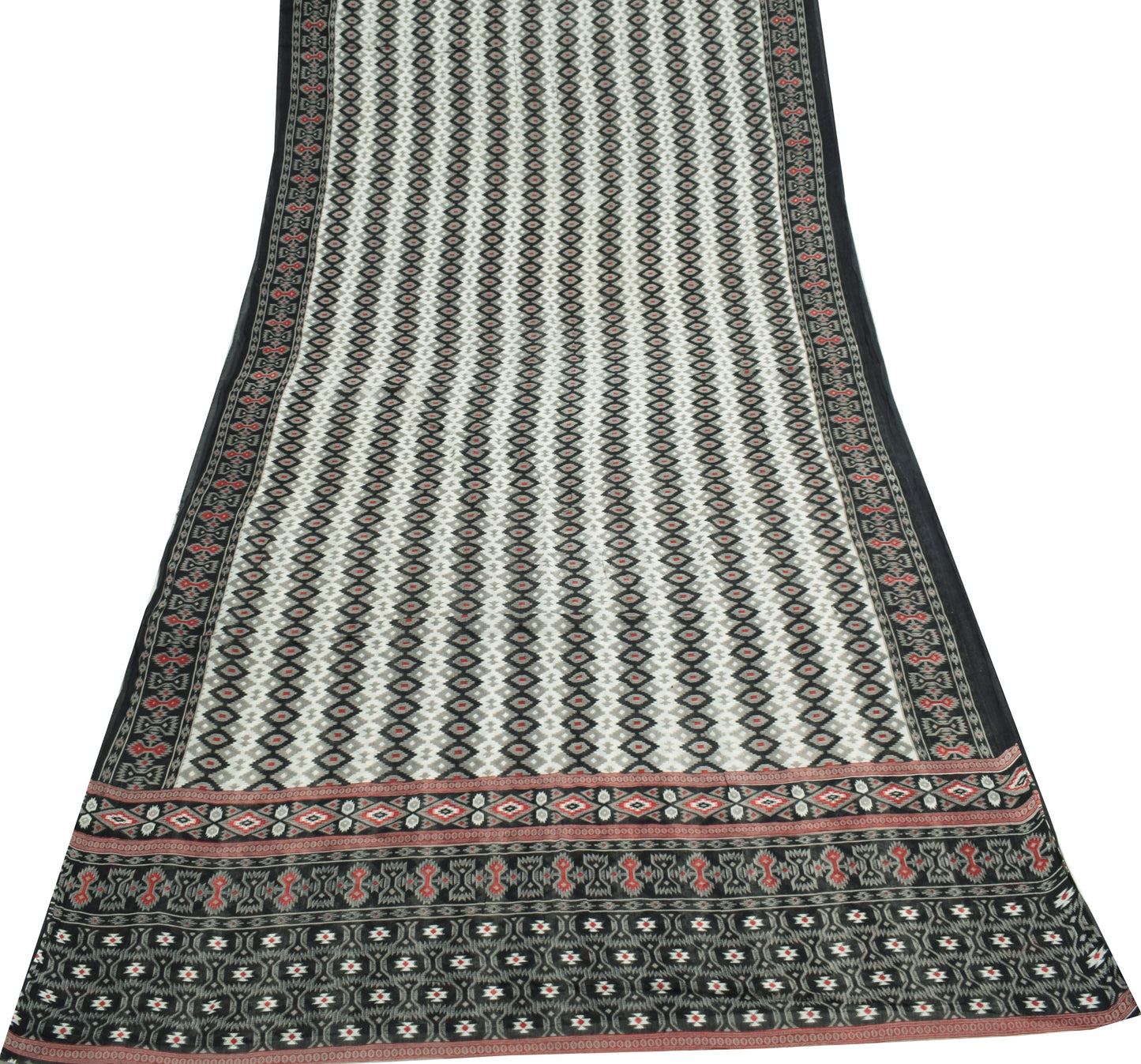 Sushila Vintage White Indian Saree 100% Pure Cotton Printed Soft Craft Fabric