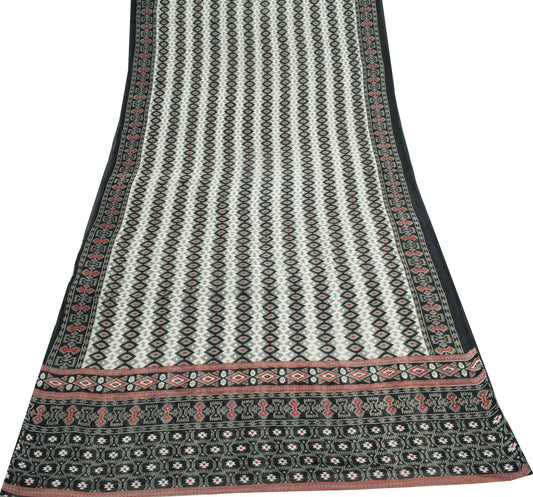 Sushila Vintage White Indian Saree 100% Pure Cotton Printed Soft Craft Fabric