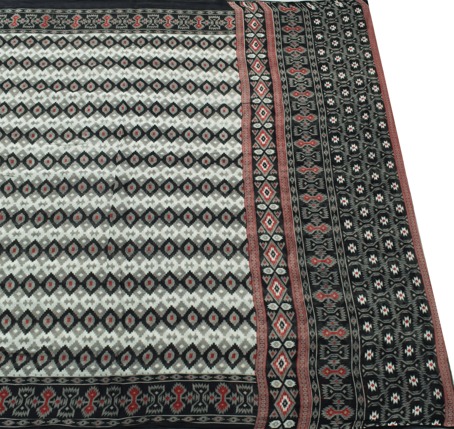 Sushila Vintage White Indian Saree 100% Pure Cotton Printed Soft Craft Fabric