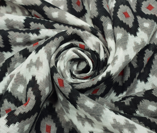 Sushila Vintage White Indian Saree 100% Pure Cotton Printed Soft Craft Fabric