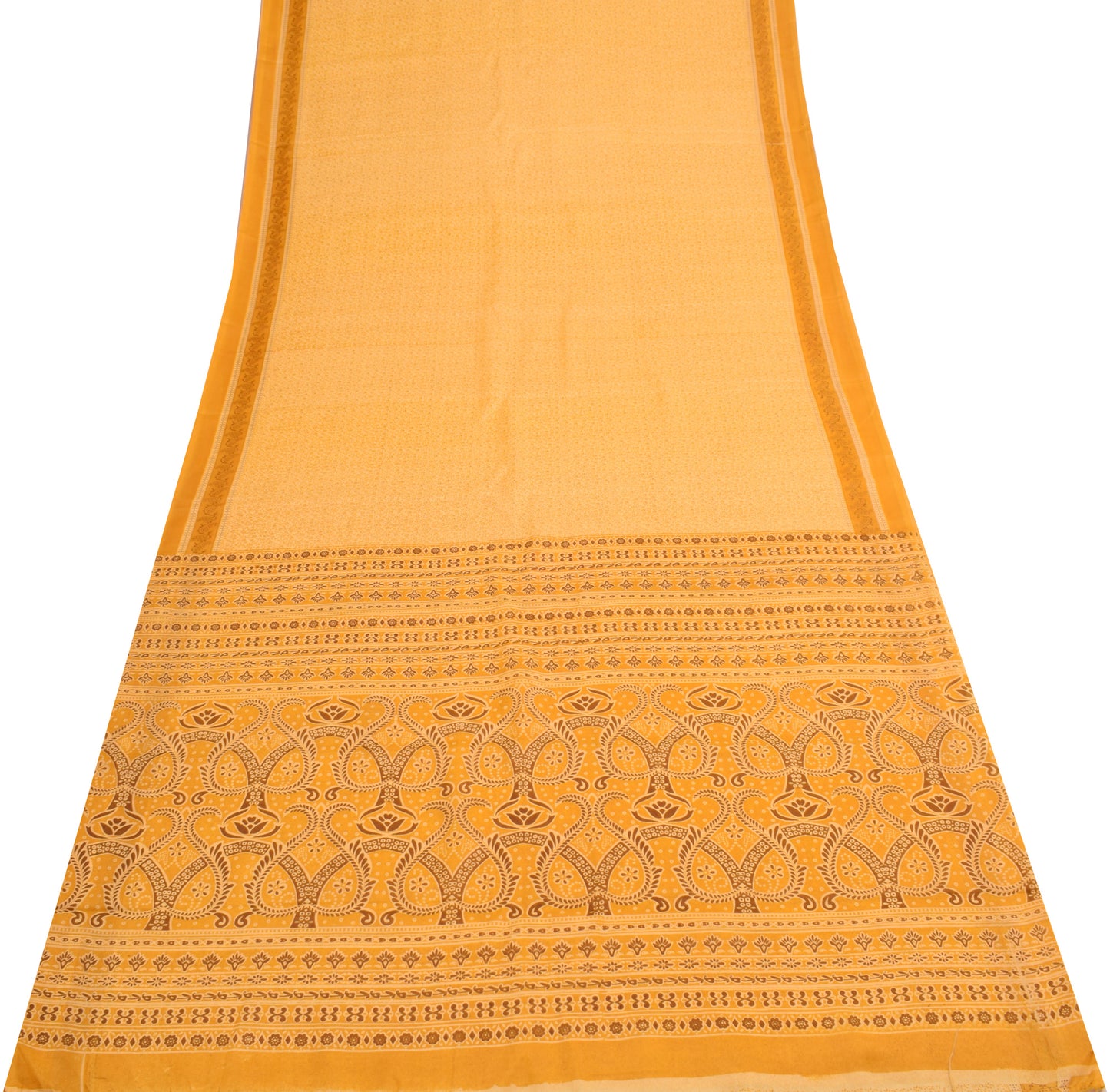 Sushila Vintage Yellow Indian Saree Blend Cotton Printed Floral Craft Fabric