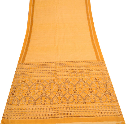Sushila Vintage Yellow Indian Saree Blend Cotton Printed Floral Craft Fabric