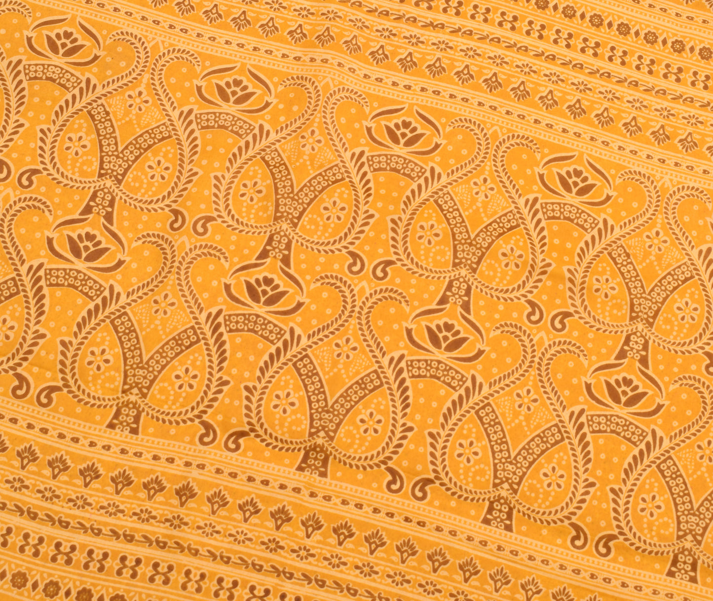 Sushila Vintage Yellow Indian Saree Blend Cotton Printed Floral Craft Fabric