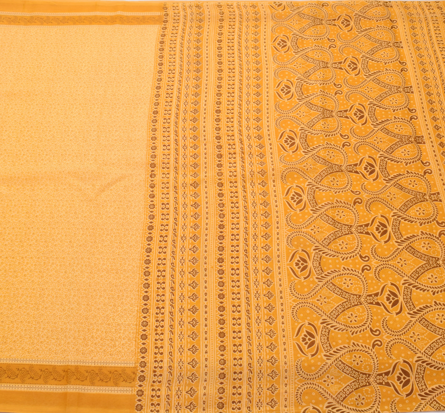 Sushila Vintage Yellow Indian Saree Blend Cotton Printed Floral Craft Fabric