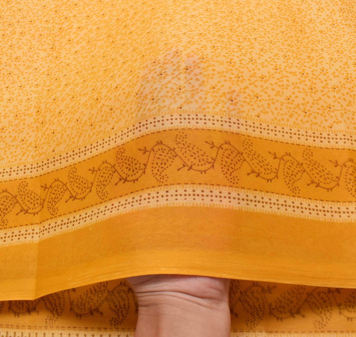 Sushila Vintage Yellow Indian Saree Blend Cotton Printed Floral Craft Fabric