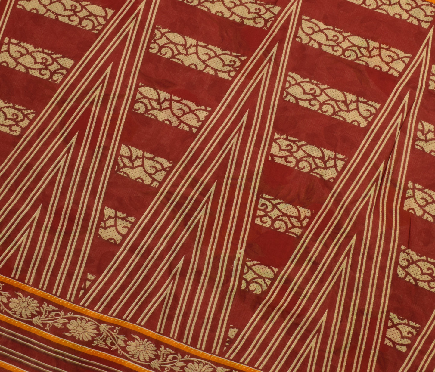 Sushila Vintage Brown Saree 100% Pure Cotton Printed Floral Soft Craft Fabric