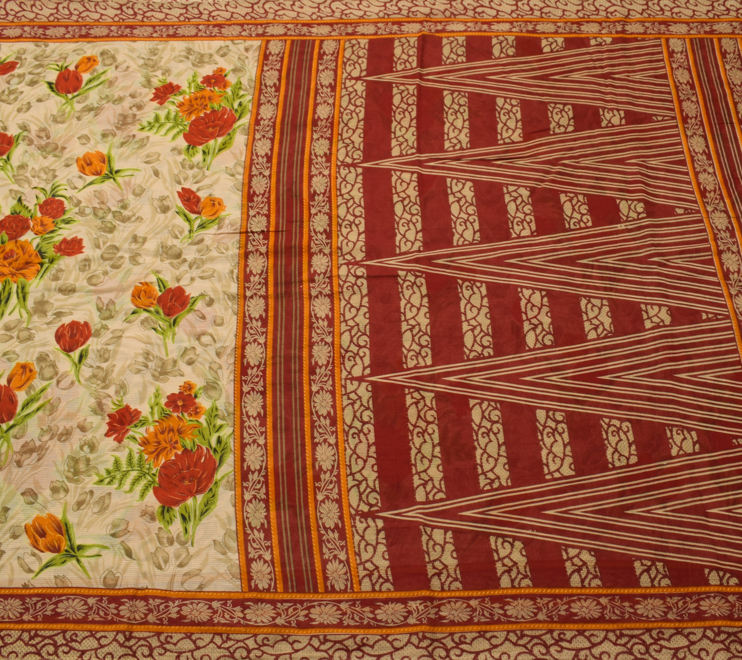 Sushila Vintage Brown Saree 100% Pure Cotton Printed Floral Soft Craft Fabric