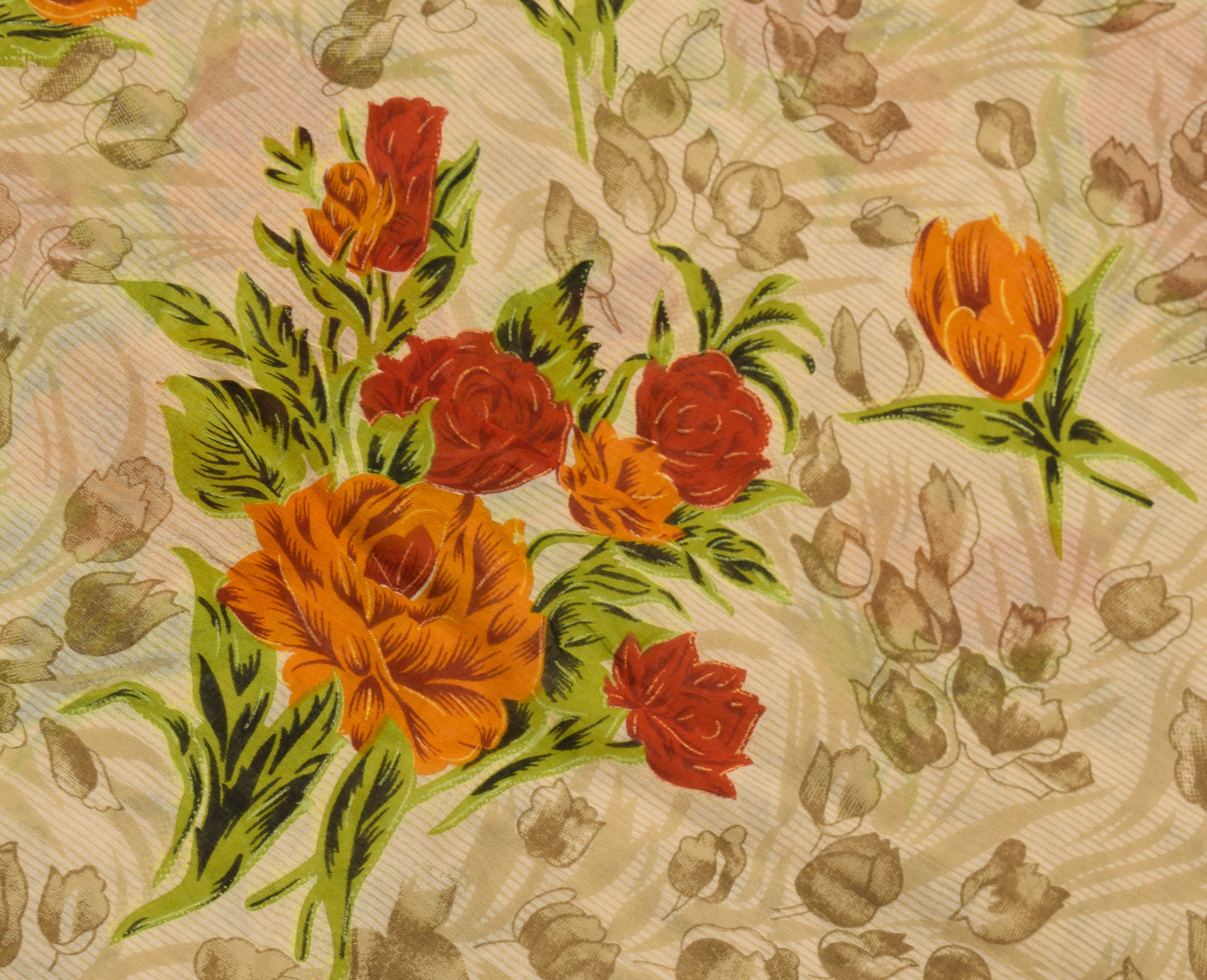 Sushila Vintage Brown Saree 100% Pure Cotton Printed Floral Soft Craft Fabric