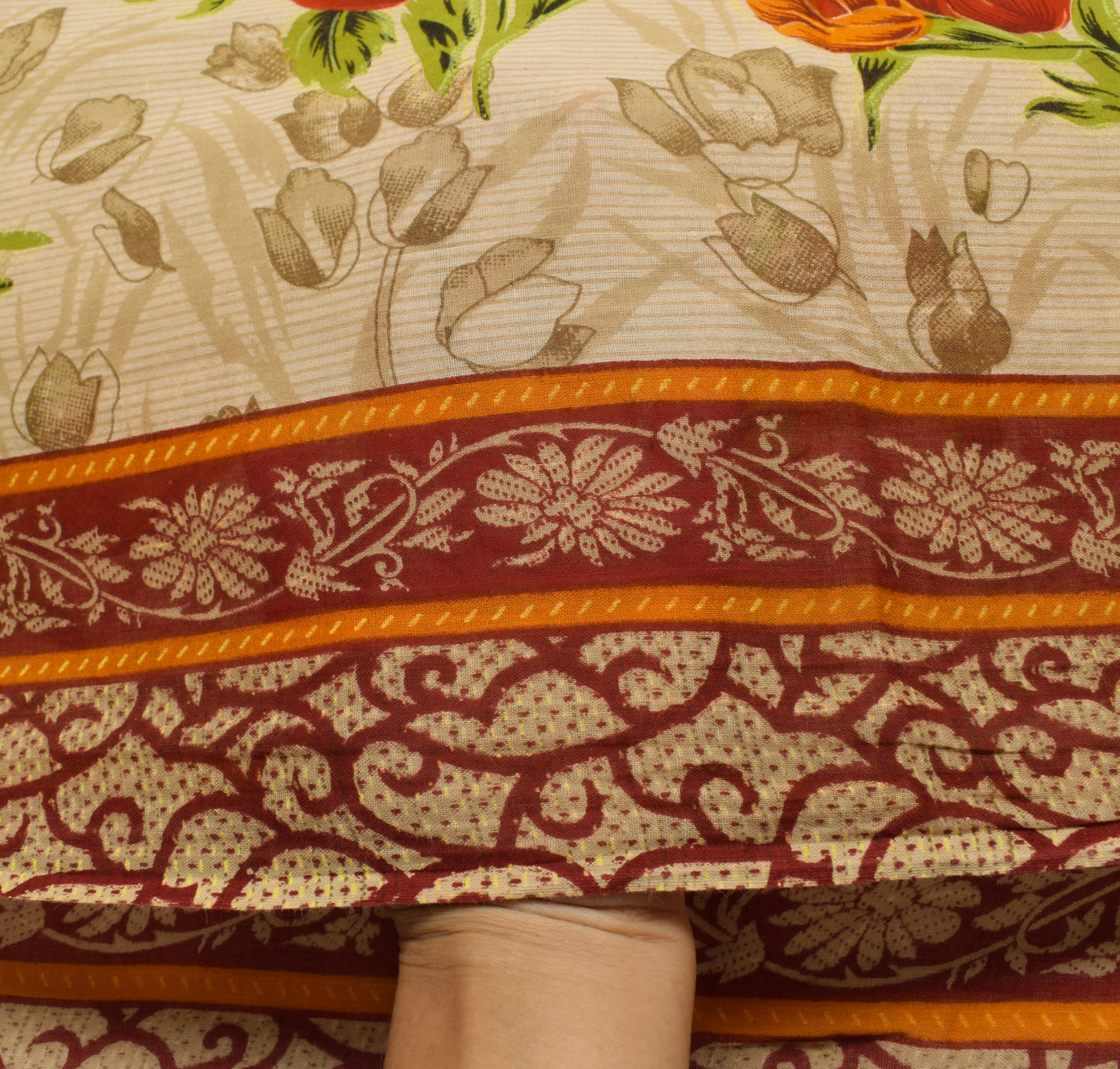 Sushila Vintage Brown Saree 100% Pure Cotton Printed Floral Soft Craft Fabric