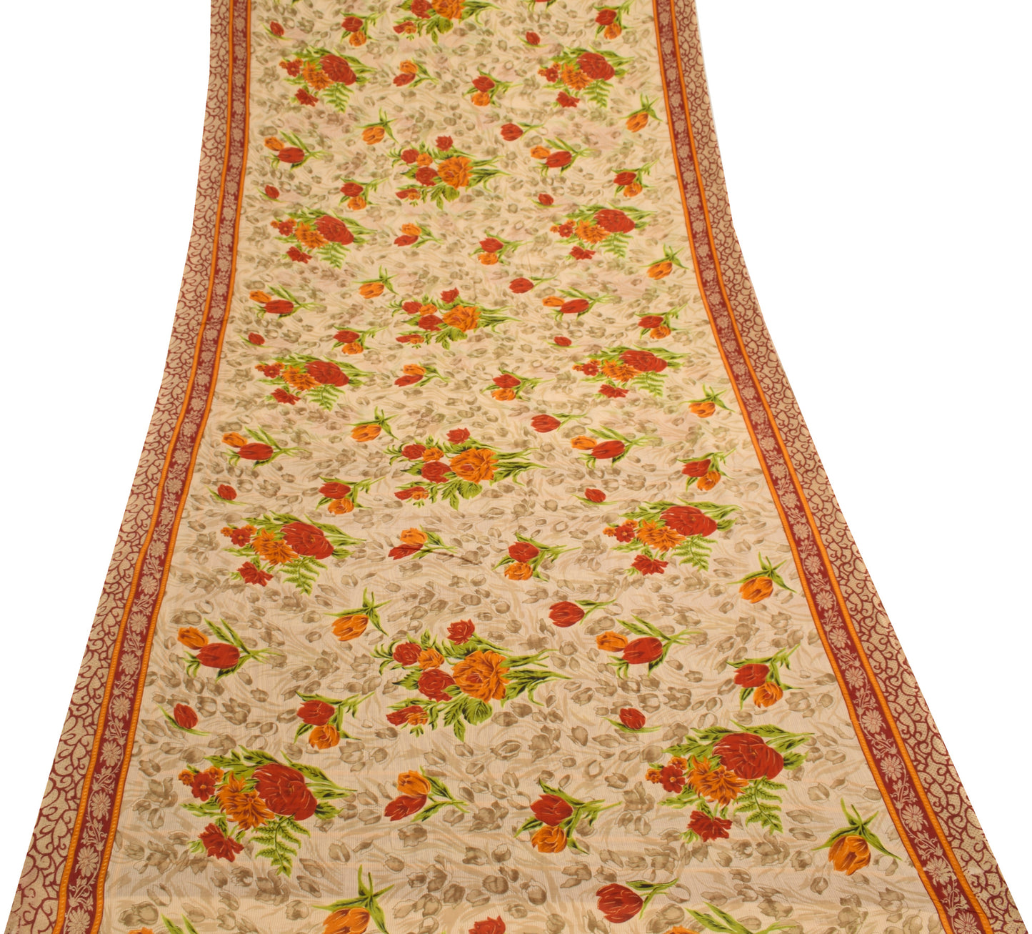 Sushila Vintage Brown Saree 100% Pure Cotton Printed Floral Soft Craft Fabric