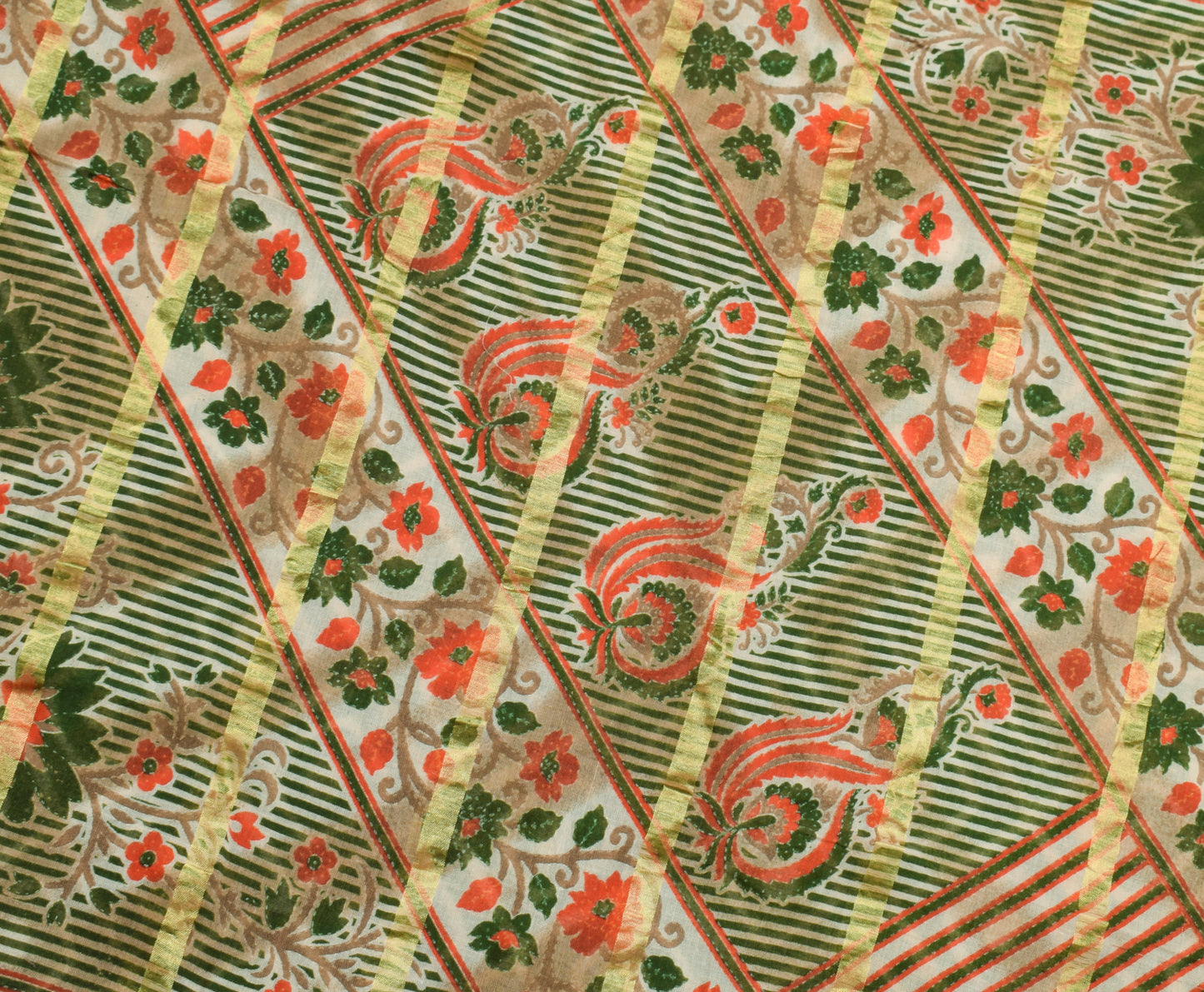 Sushila Vintage Green Indian Saree 100% Pure Cotton Printed Soft Craft Fabric
