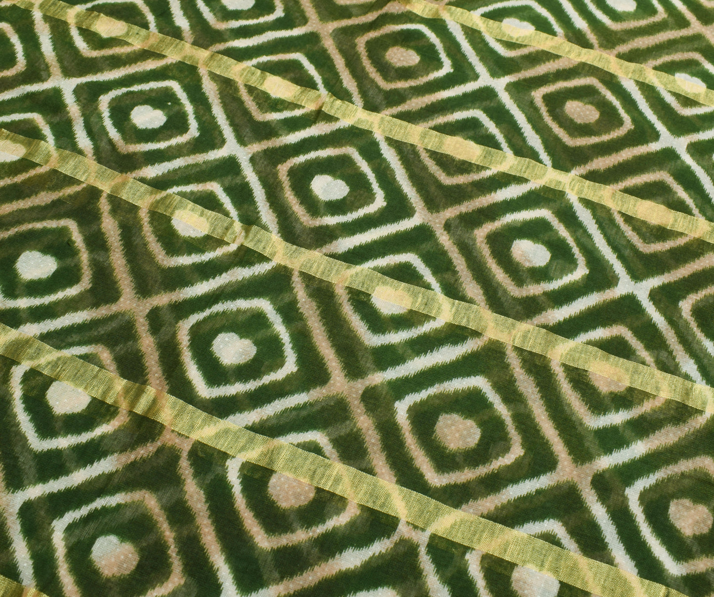 Sushila Vintage Green Indian Saree 100% Pure Cotton Printed Soft Craft Fabric