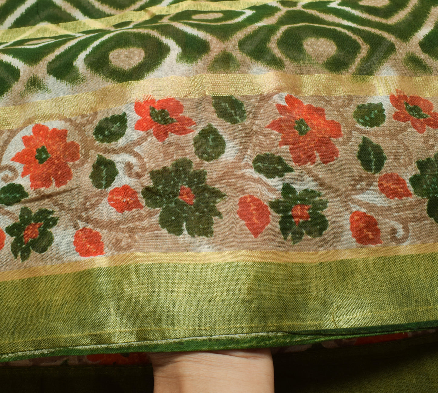 Sushila Vintage Green Indian Saree 100% Pure Cotton Printed Soft Craft Fabric