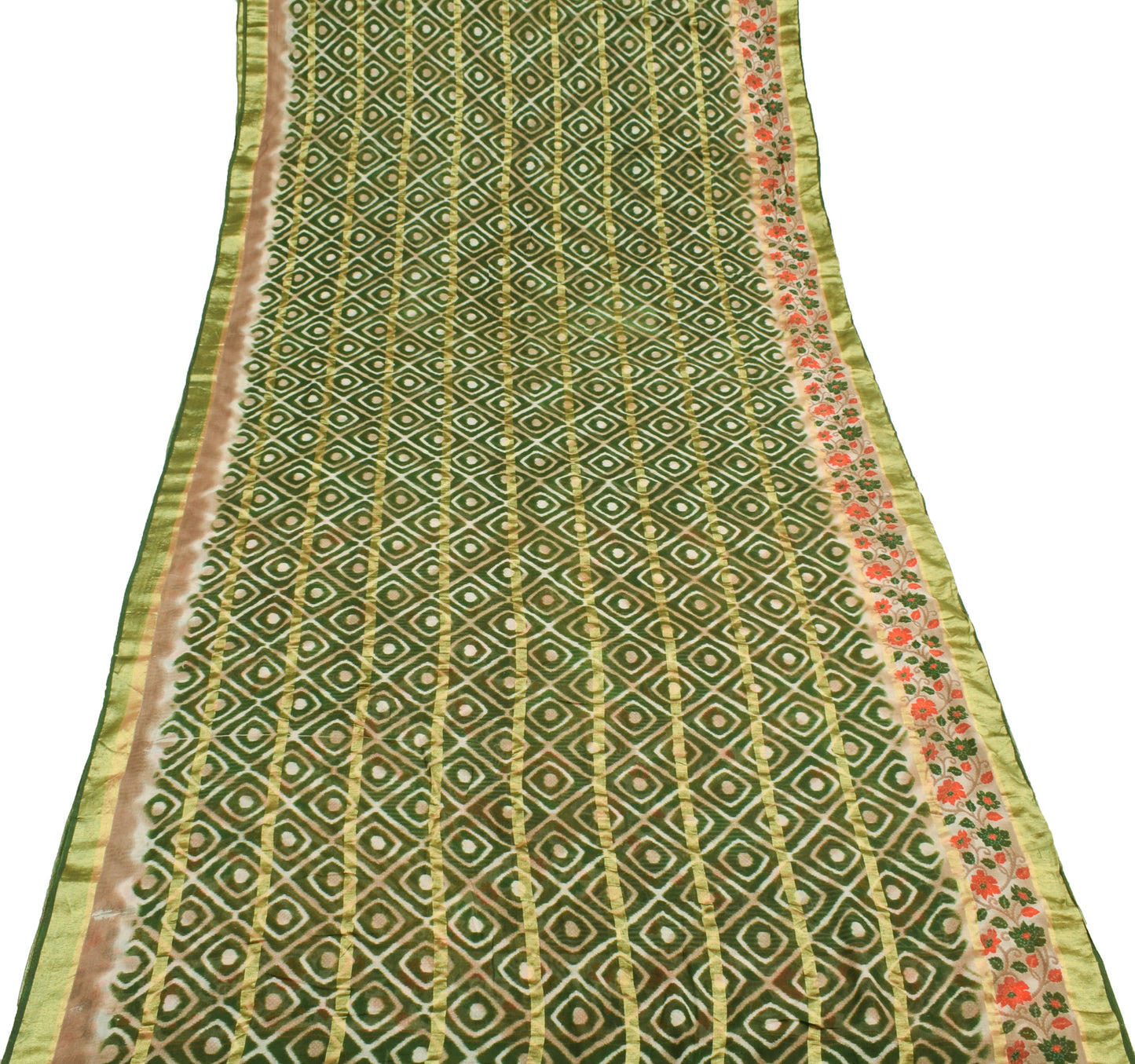 Sushila Vintage Green Indian Saree 100% Pure Cotton Printed Soft Craft Fabric