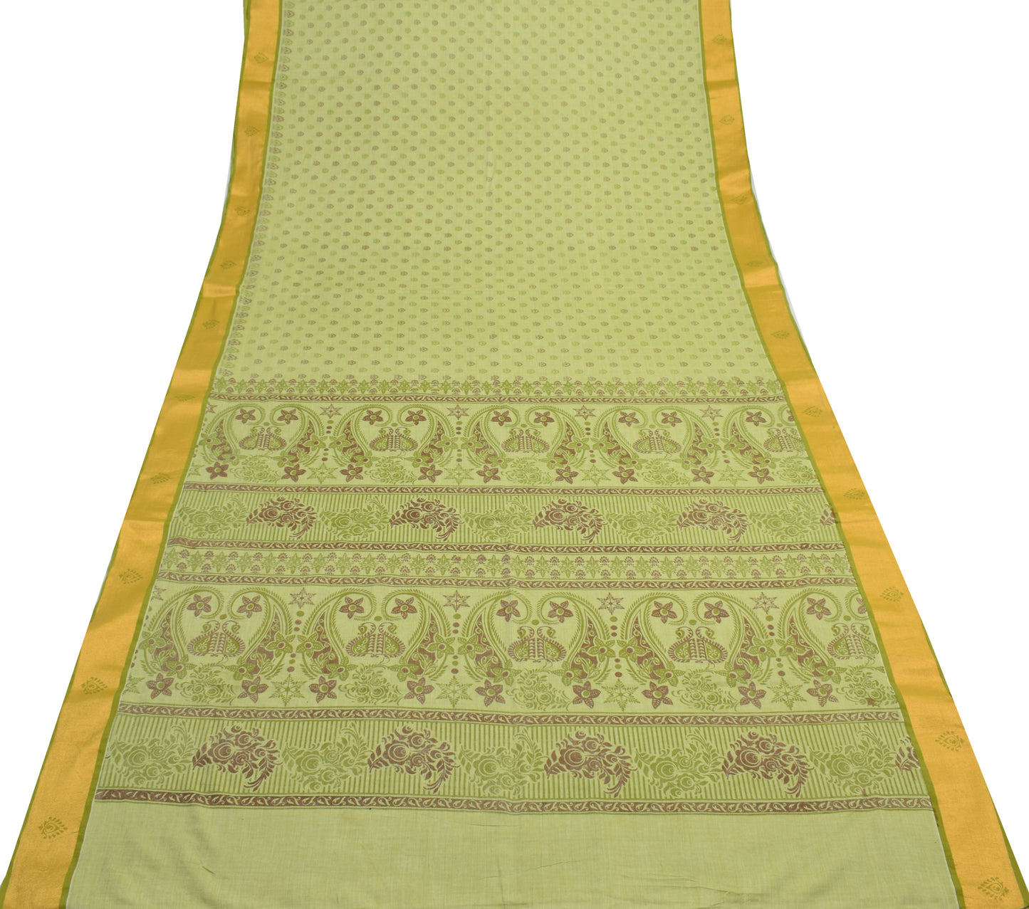 Sushila Vintage Green Saree Blend Cotton Cotton Printed Floral Soft Craft Fabric