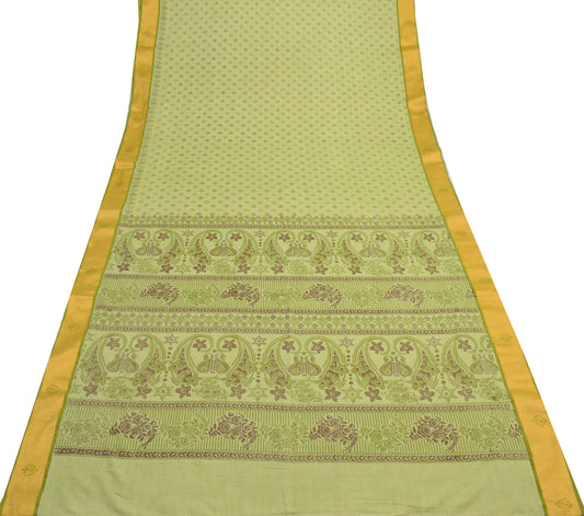 Sushila Vintage Green Saree Blend Cotton Cotton Printed Floral Soft Craft Fabric