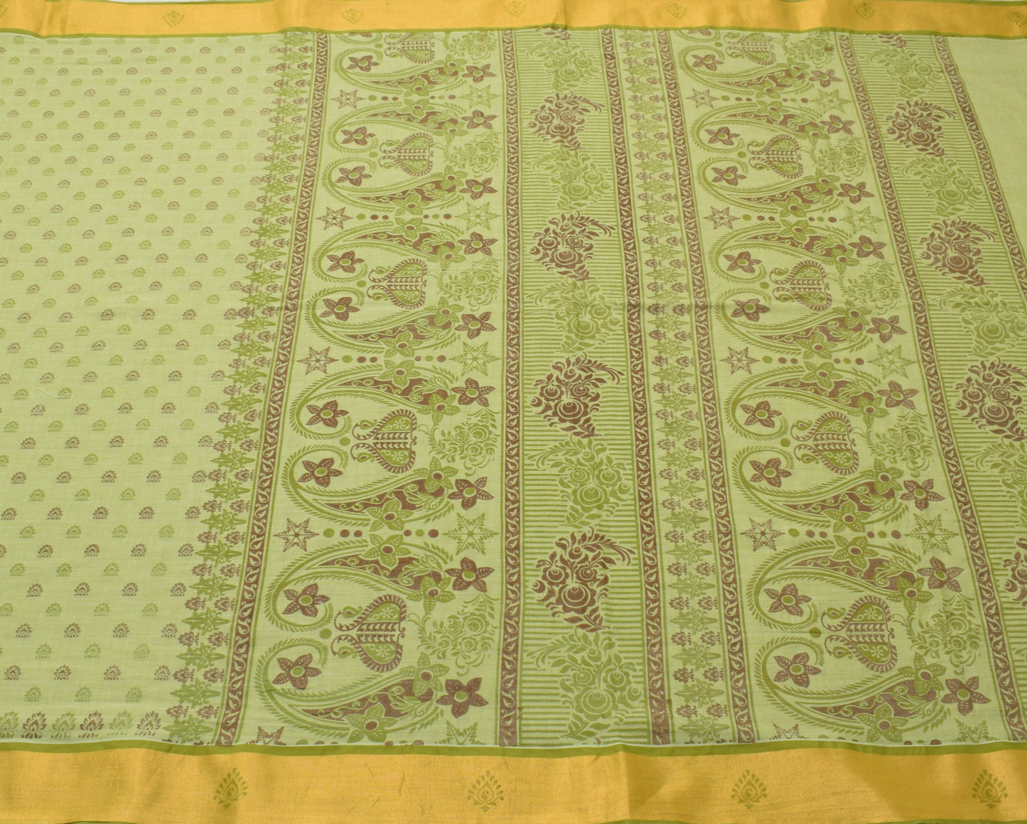 Sushila Vintage Green Saree Blend Cotton Cotton Printed Floral Soft Craft Fabric