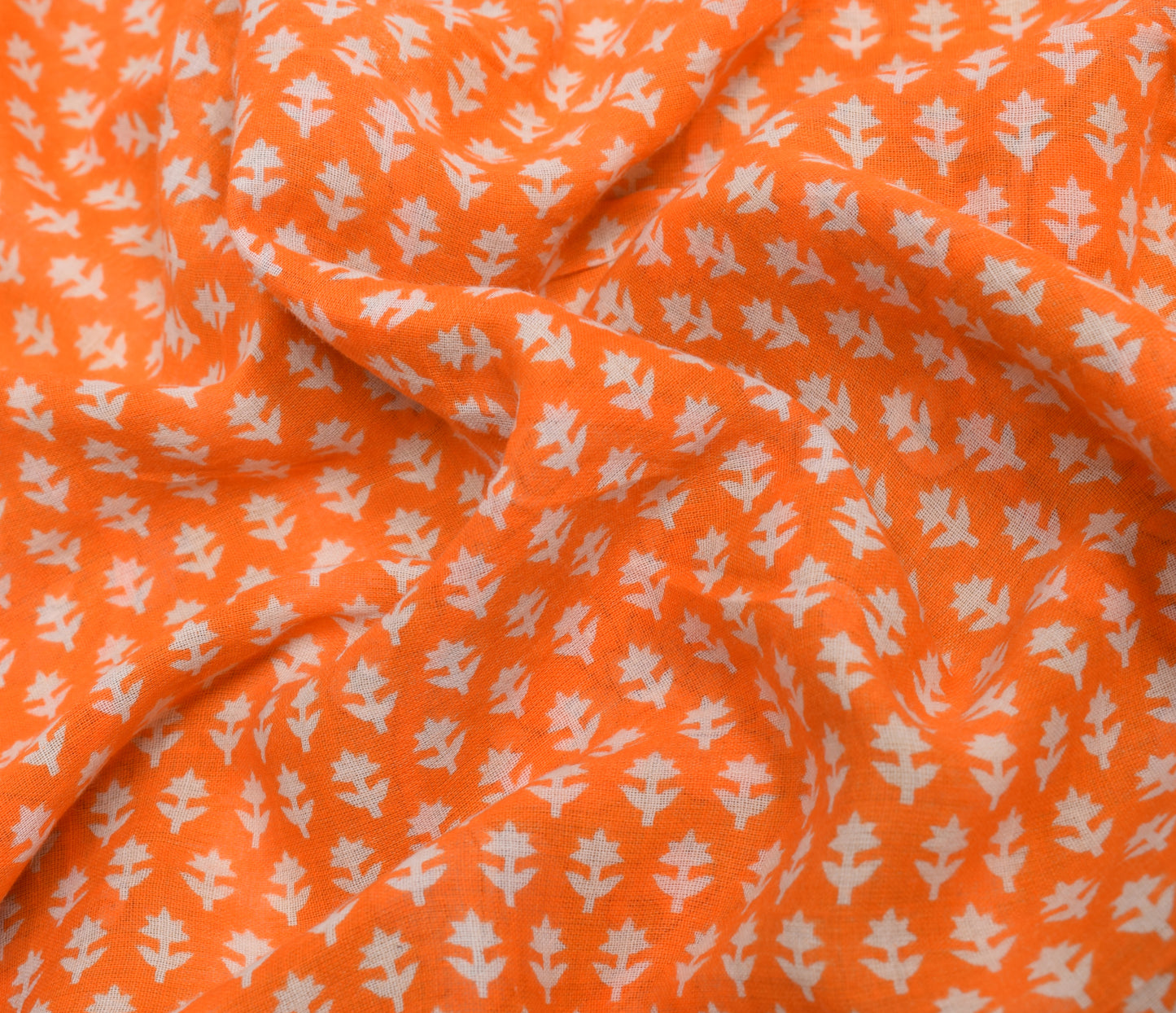 Sushila Vintage Orange Saree 100% Pure Cotton Printed Floral Soft Craft Fabric