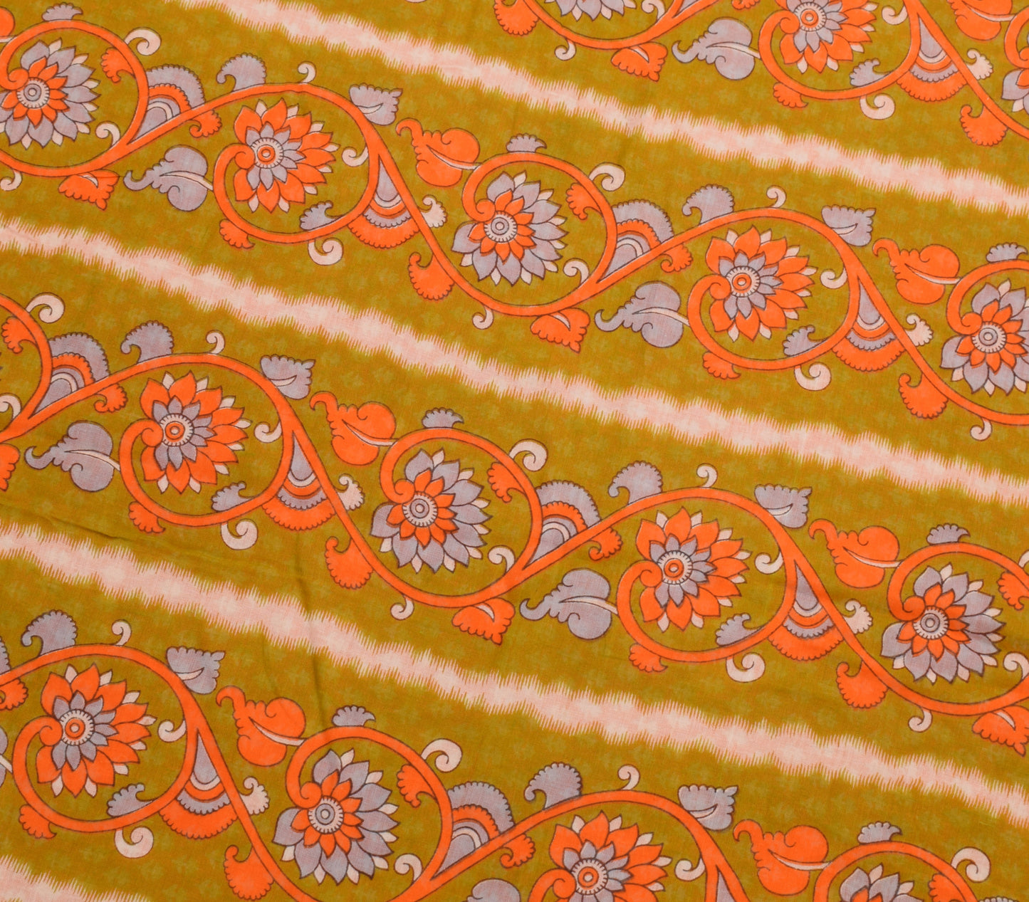 Sushila Vintage Orange Saree 100% Pure Cotton Printed Floral Soft Craft Fabric