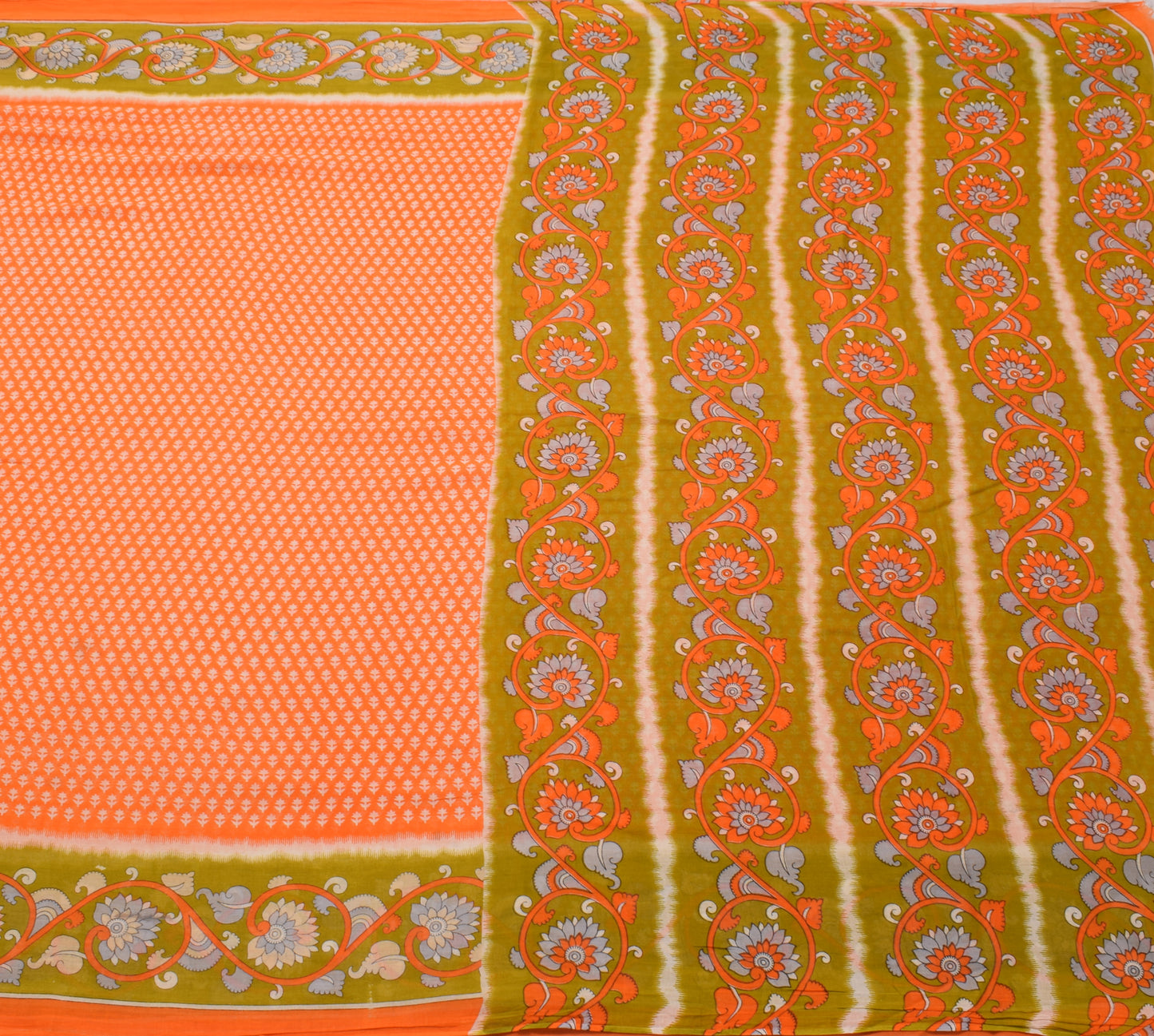 Sushila Vintage Orange Saree 100% Pure Cotton Printed Floral Soft Craft Fabric