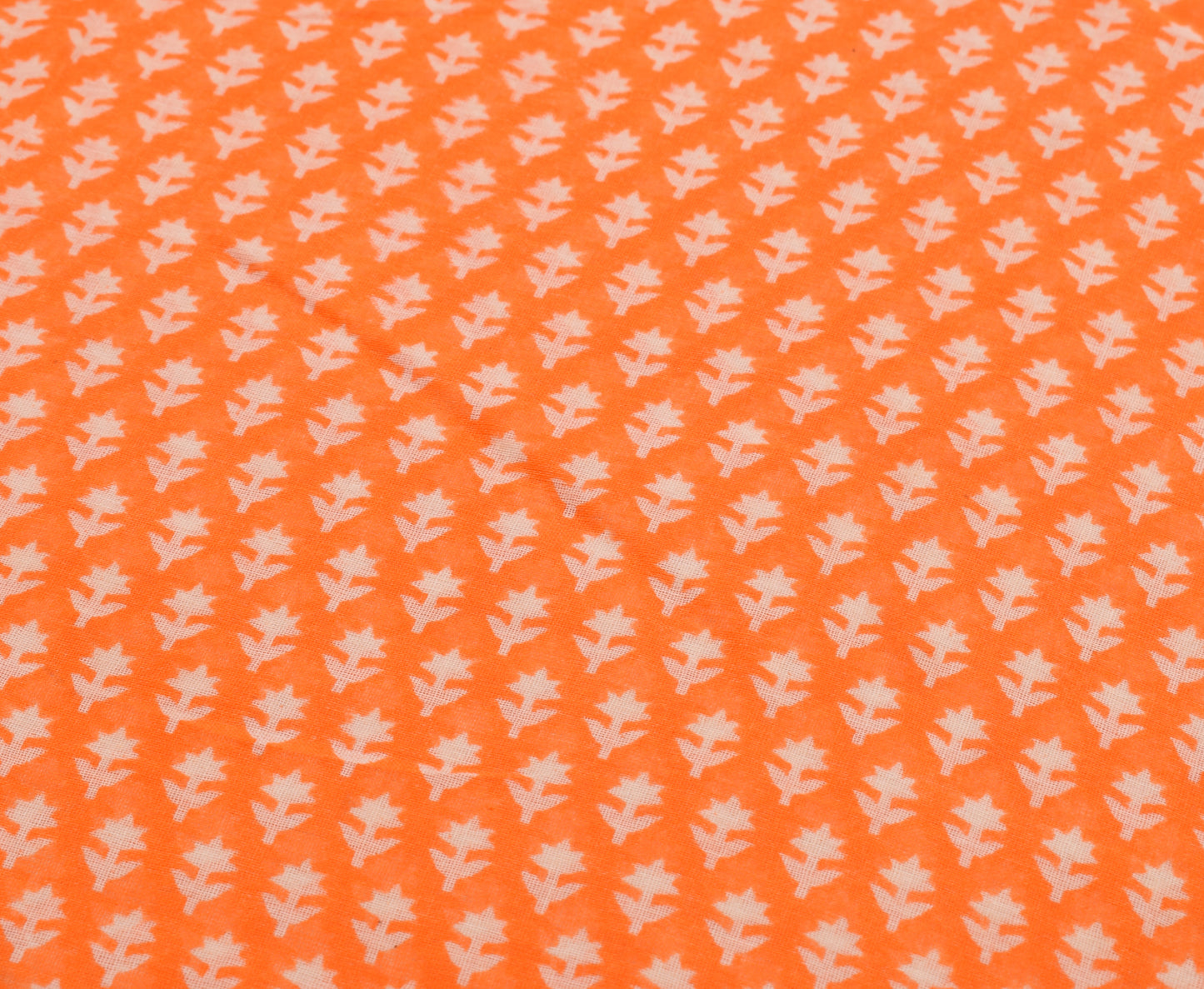 Sushila Vintage Orange Saree 100% Pure Cotton Printed Floral Soft Craft Fabric