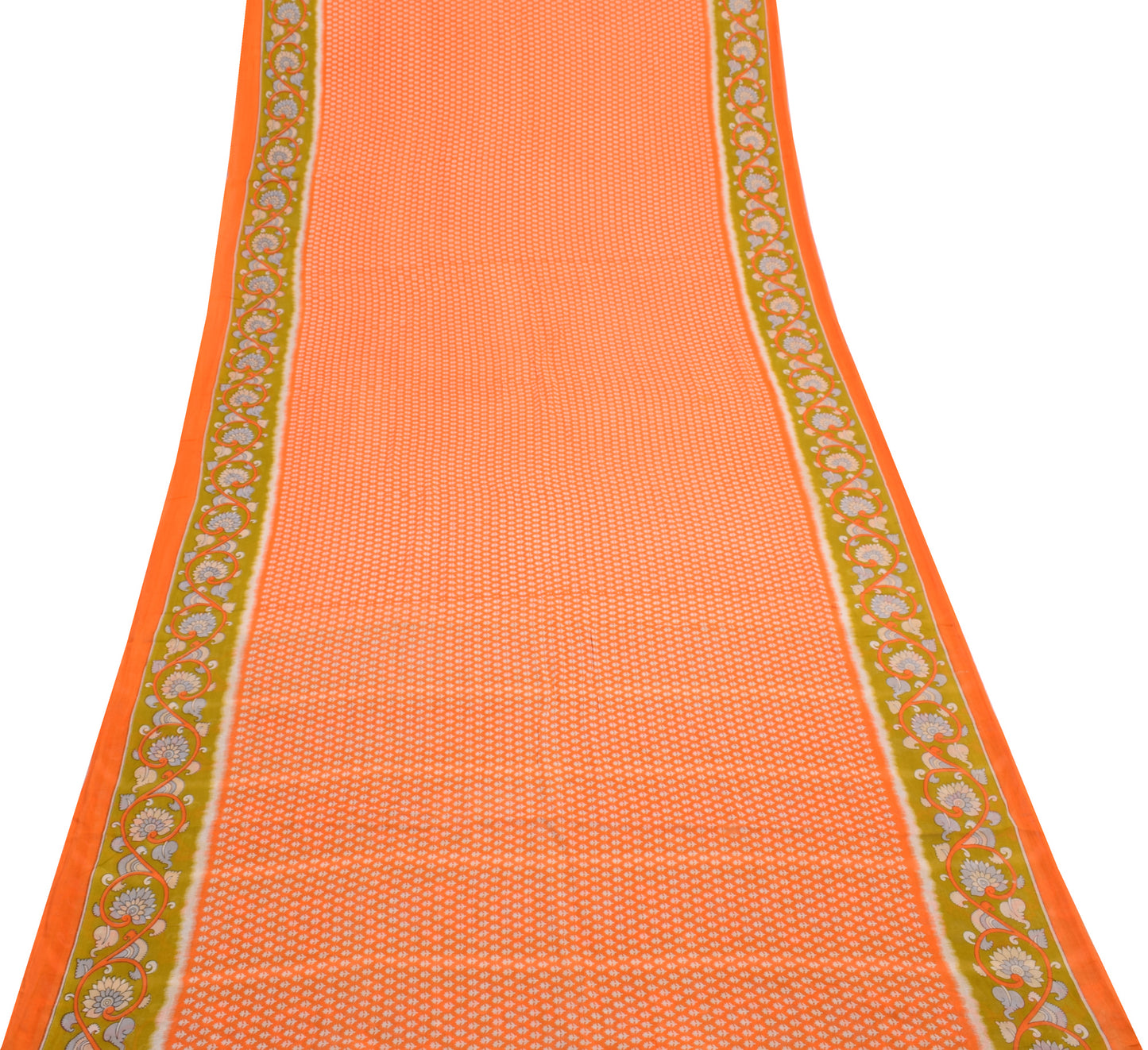 Sushila Vintage Orange Saree 100% Pure Cotton Printed Floral Soft Craft Fabric