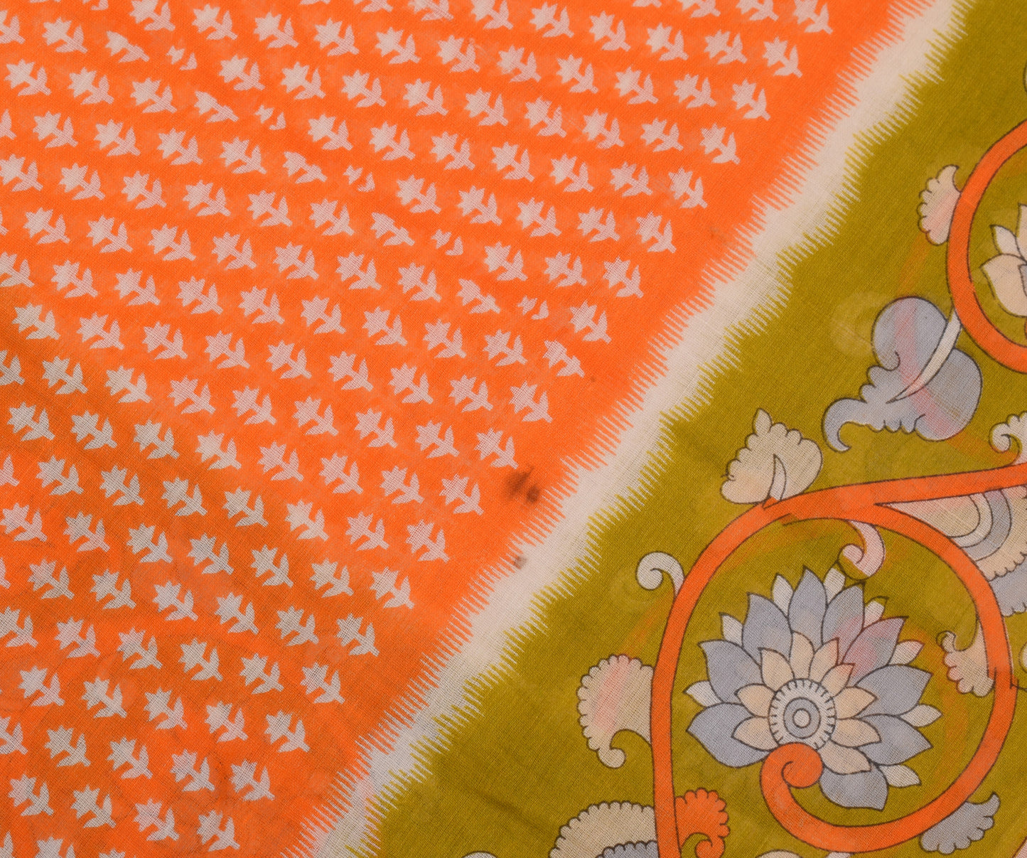 Sushila Vintage Orange Saree 100% Pure Cotton Printed Floral Soft Craft Fabric